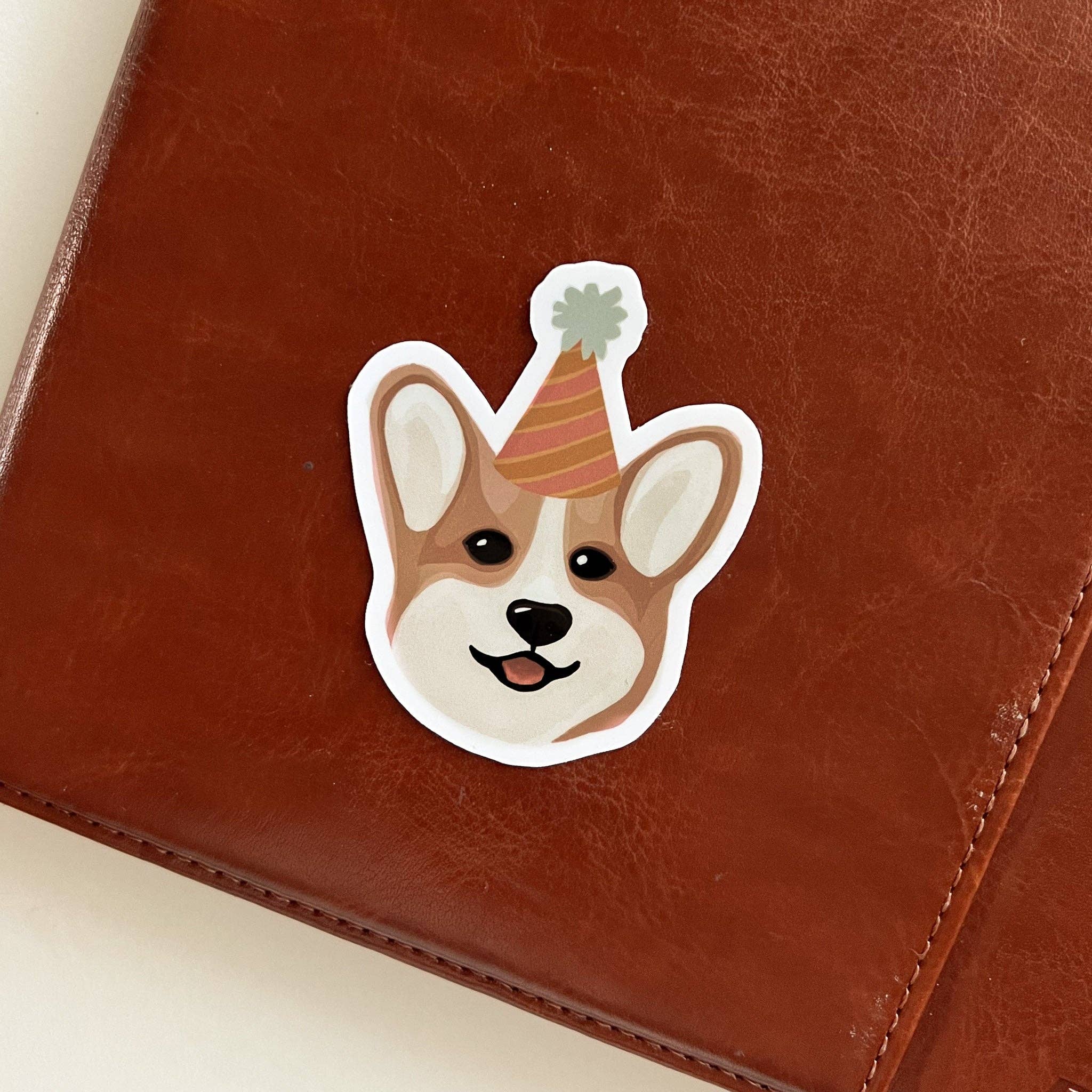 Corgi Party Hat Sticker