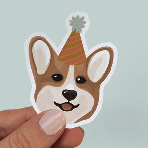 Corgi Party Hat Sticker