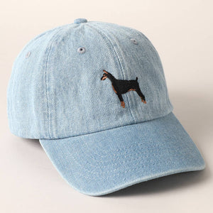 Doberman Dog Embroidered Denim Baseball Cap