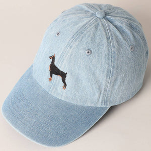 Doberman Dog Embroidered Denim Baseball Cap