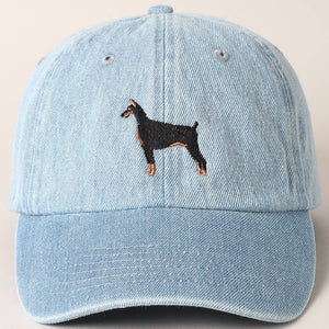 Doberman Dog Embroidered Denim Baseball Cap